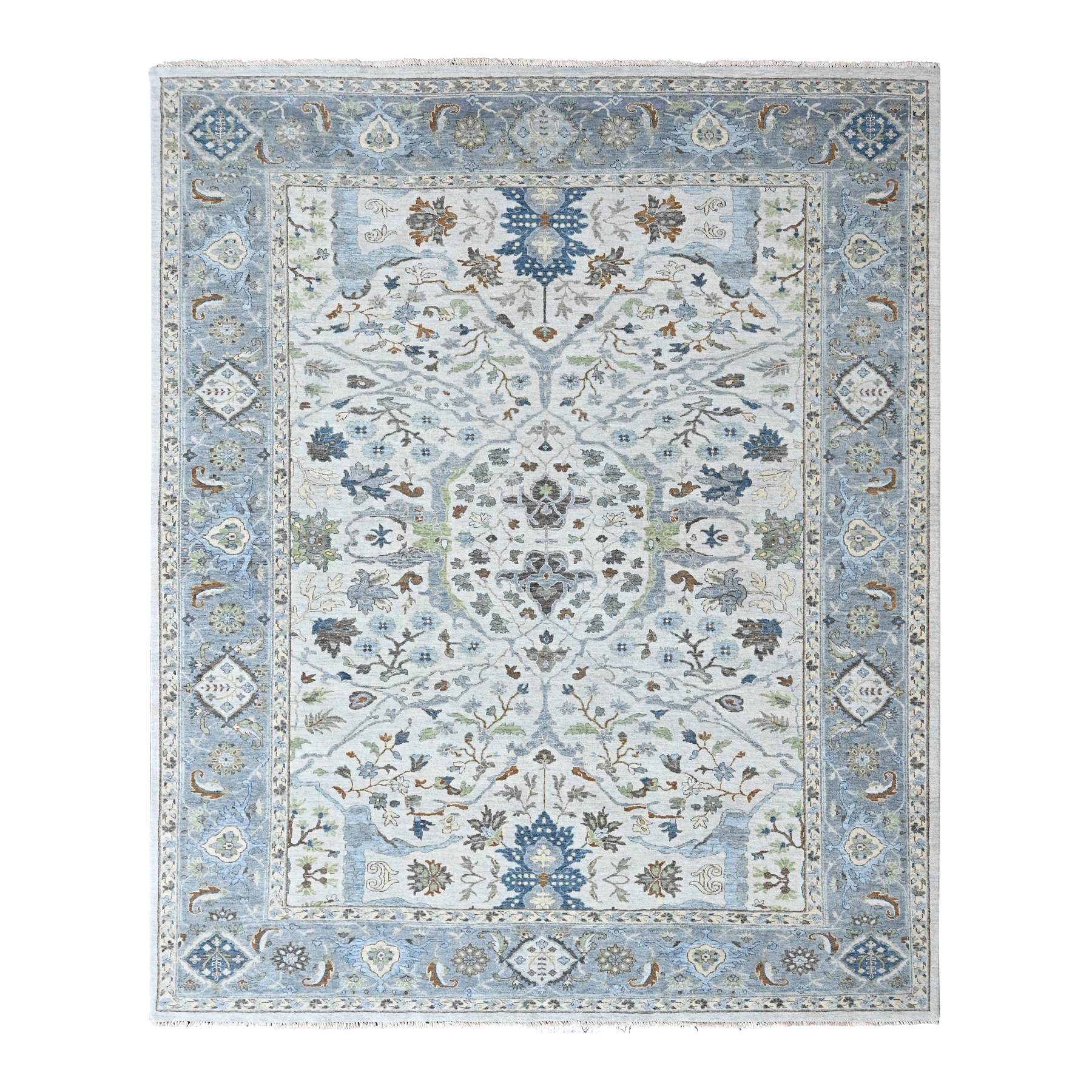 9'x11'8" Oyster Gray, Oushak with Floral Motifs, Hand Knotted, Pure Wool, Soft Pile, Denser Weave, Oriental Rug 